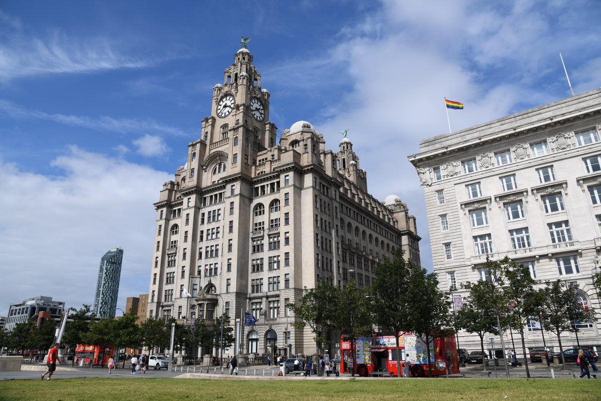 The Royal Liver Building on the Liverpool waterfront, with its clock towers and Liver Bird statues